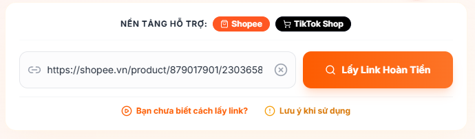 Dán link sao chép sản phẩm trước đó vào Hoantienms.com để lấy link hoàn tiền hoa hồng